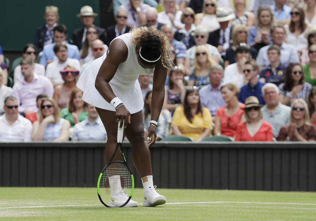 United States' Serena Williams is dejected after losing a point during the women's singles fina ...