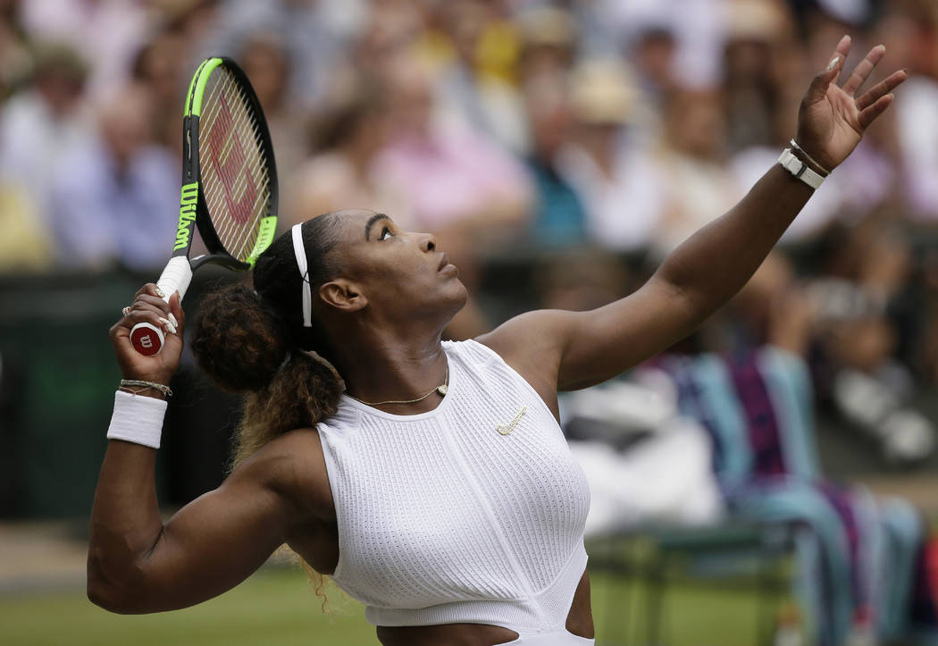 United States' Serena Williams serves to Romania's Simona Halep during the women's singles fina ...