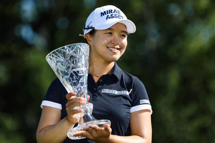 Sei Young Kim holds the trophy after winning the Marathon LPGA Classic tournament on Sunday Jul ...