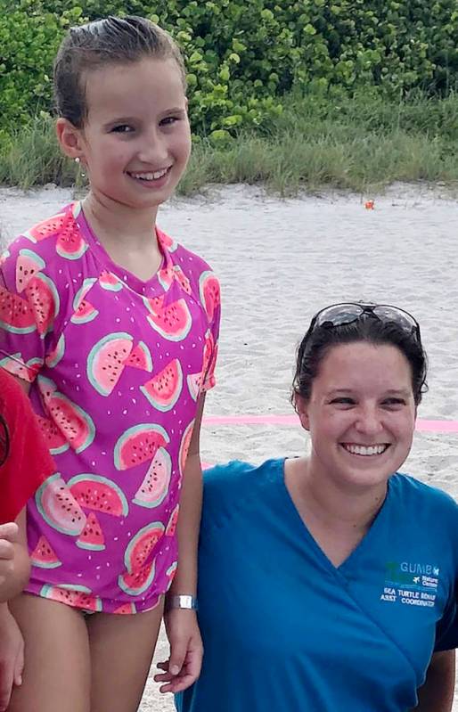 Samantha Kohl, 10, and Caitlin Bovery of the Gumbo Limo Nature Center, pose in Boca Raton, Fla. ...