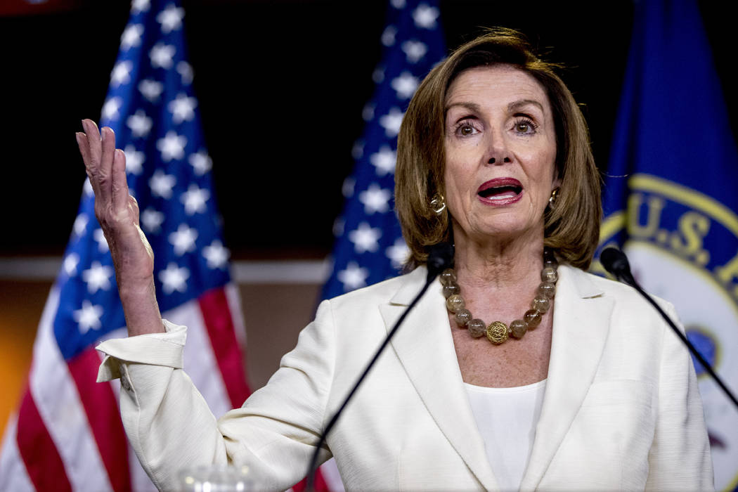 House Speaker Nancy Pelosi of Calif. meets with reporters on Capitol Hill in Washington, Thursd ...