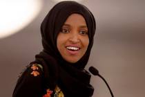 In a May 18, 2019, file photo, Rep. Ilhan Omar, D-Minn., speaks during the fourth annual Citywi ...
