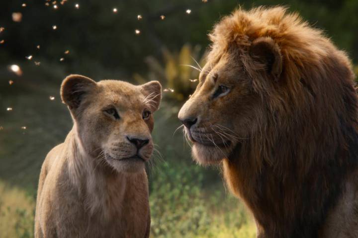 This image released by Disney shows Nala, voiced by Beyoncé Knowles-Carter, left, and Simb ...