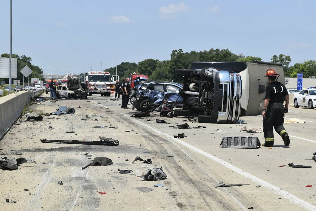 In this image taken Sunday, July 14, 2019, and provided by the Indianapolis Fire Department, em ...