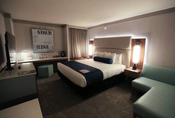 A renovated room at The STRAT hotel-casino in Las Vegas on Friday, July 12, 2019. Brett Le Blan ...