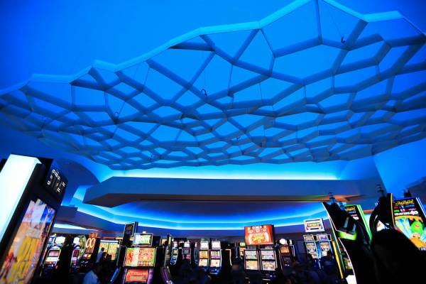 New lighting and ceiling sculptures adorn the gaming floor during ongoing renovations at The ST ...