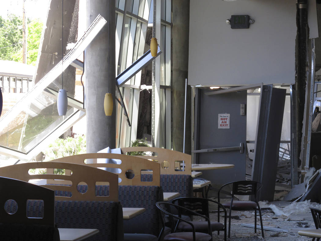 A first-floor cafeteria at a University of Nevada, Reno dormitory was damaged after a July 5 na ...