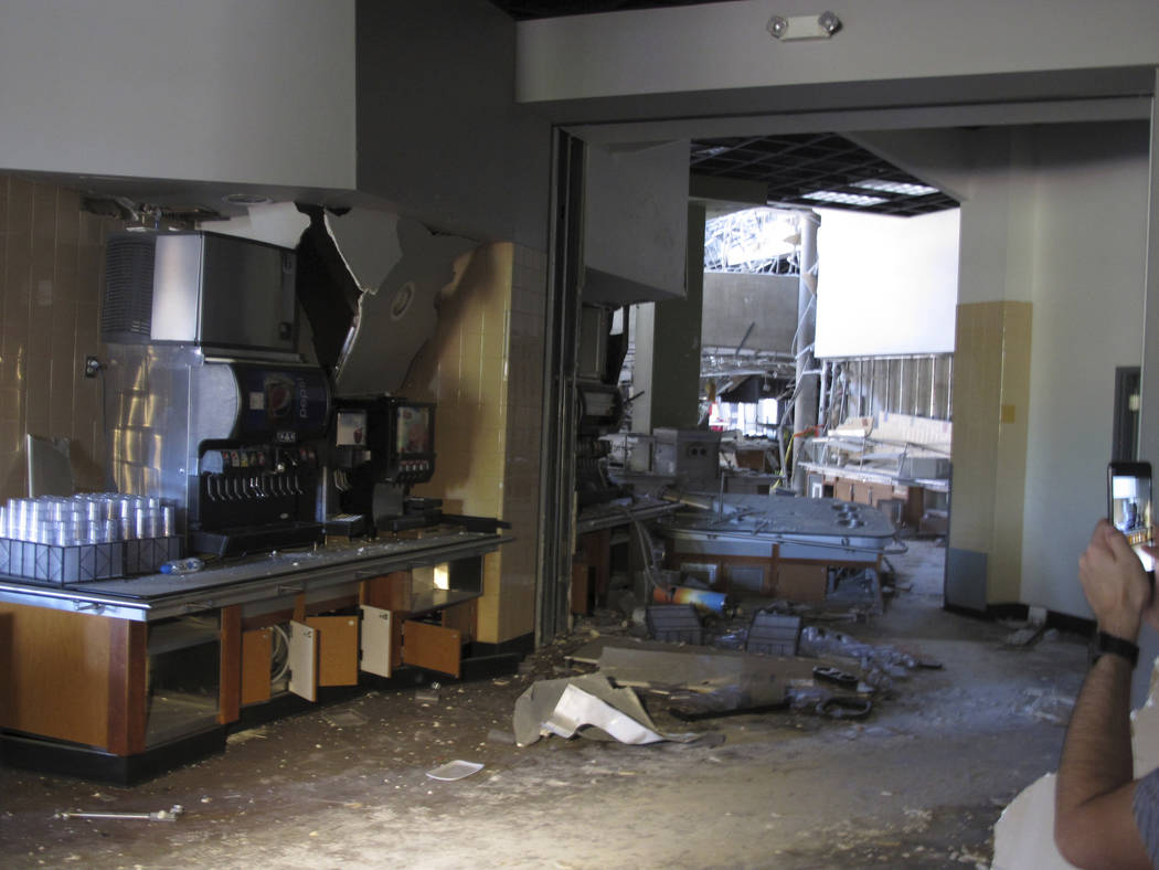 This photo taken Thursday, July 11, 2019 shows some of the damage in the first-floor cafeteria ...