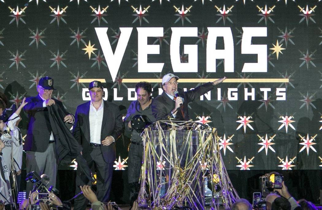 The Vegas Golden Knights team name and logo unveiling Tuesday, Nov. 22, 2016, outside T-Mobile ...