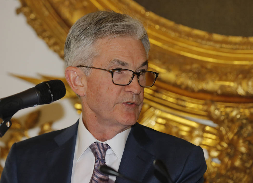 U.S. Federal Reserve Chairman Jerome Powell speaks during a dinner hosted by the Bank of France ...