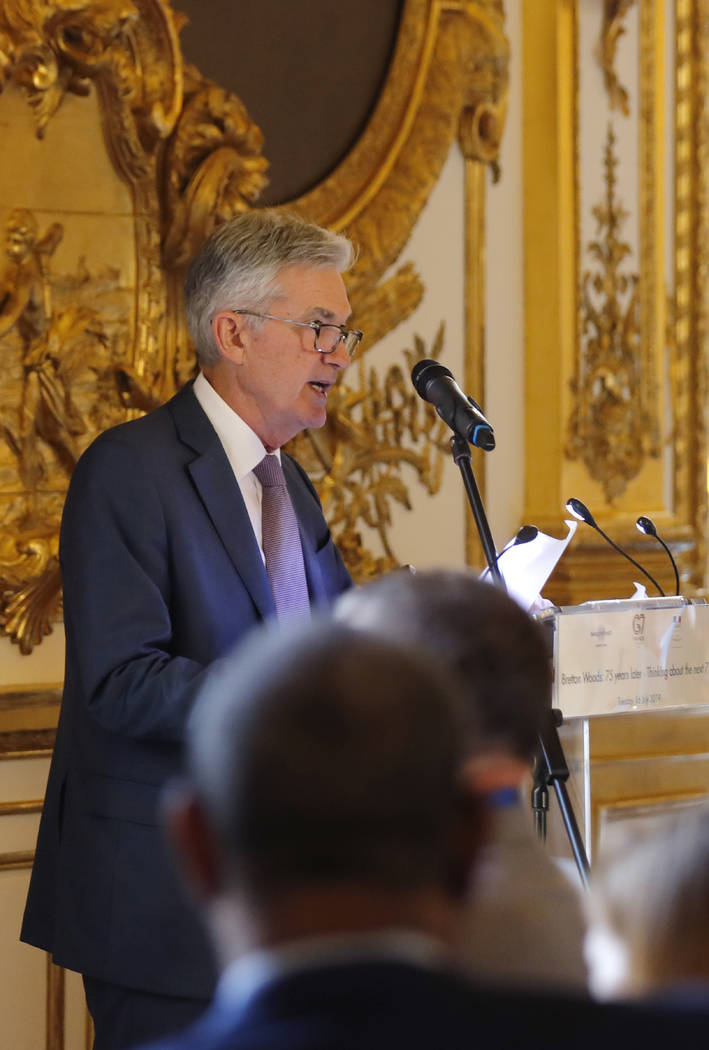 U.S. Federal Reserve Chairman Jerome Powell speaks during a dinner hosted by the Bank of France ...