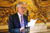 U.S. Federal Reserve Chairman Jerome Powell speaks during a dinner hosted by the Bank of France ...