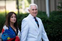 Roger Stone, a longtime confidant of President Donald Trump, accompanied by his wife Nydia Ston ...