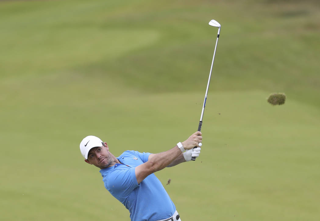 Northern Ireland's Rory McIlroy plays a shot on the 8th fairway during a practice round ahead o ...