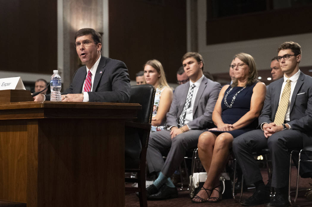 Secretary of the Army and Secretary of Defense nominee Mark Esper accompanied by his family, fr ...