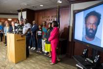 Baton Rouge area law enforcement officials including BRPD Chief Murphy Paul, at lectern, announ ...