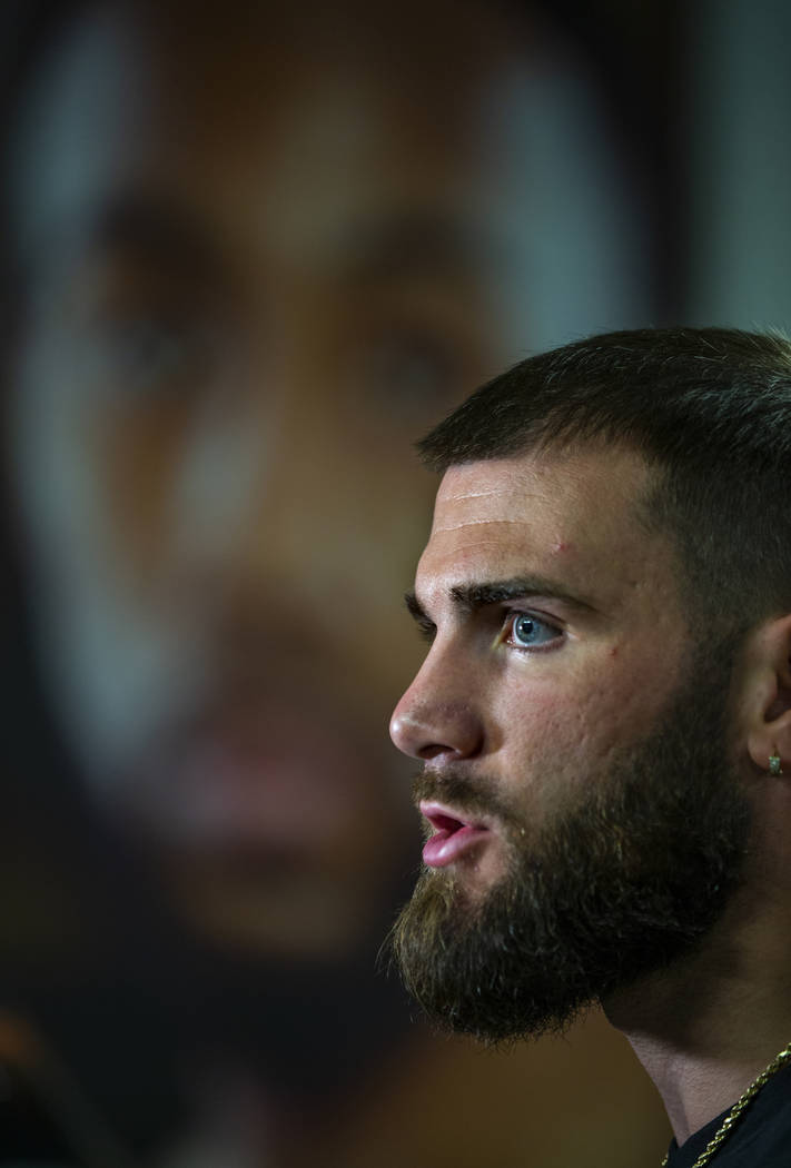 Boxer Caleb Plant, IBF super middleweight champion, is seen during a media day/open workout at ...