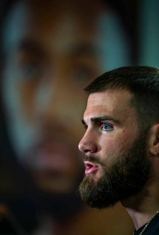 Boxer Caleb Plant, IBF super middleweight champion, is seen during a media day/open workout at ...