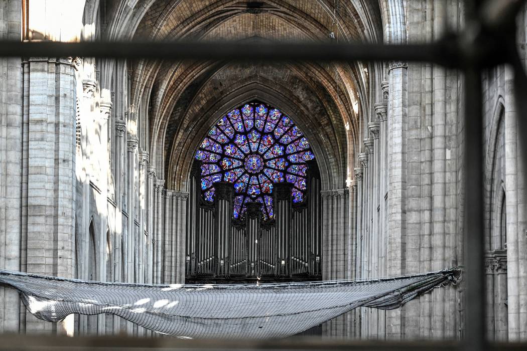 The big organ is pictured during preliminary work at the Notre-Dame de Paris Cathedral, Wednesd ...