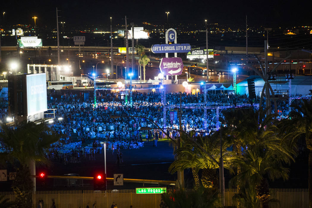 People attend a private concert at the Las Vegas Festival Grounds in Las Vegas on Wednesday, Ju ...