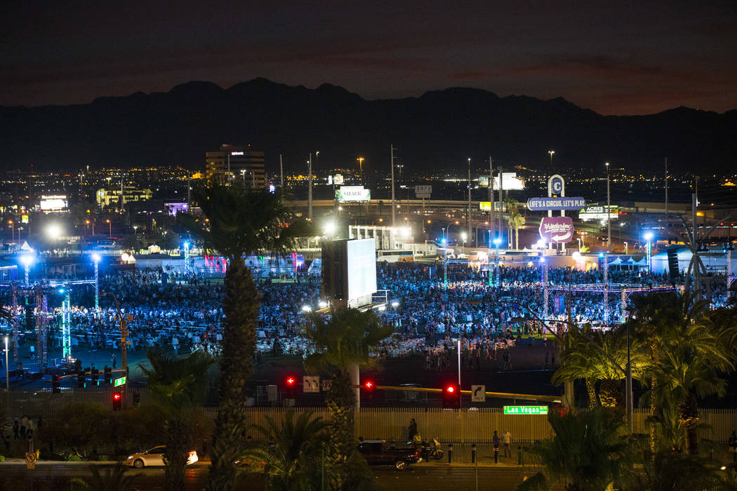 People attend a private concert at the Las Vegas Festival Grounds in Las Vegas on Wednesday, Ju ...