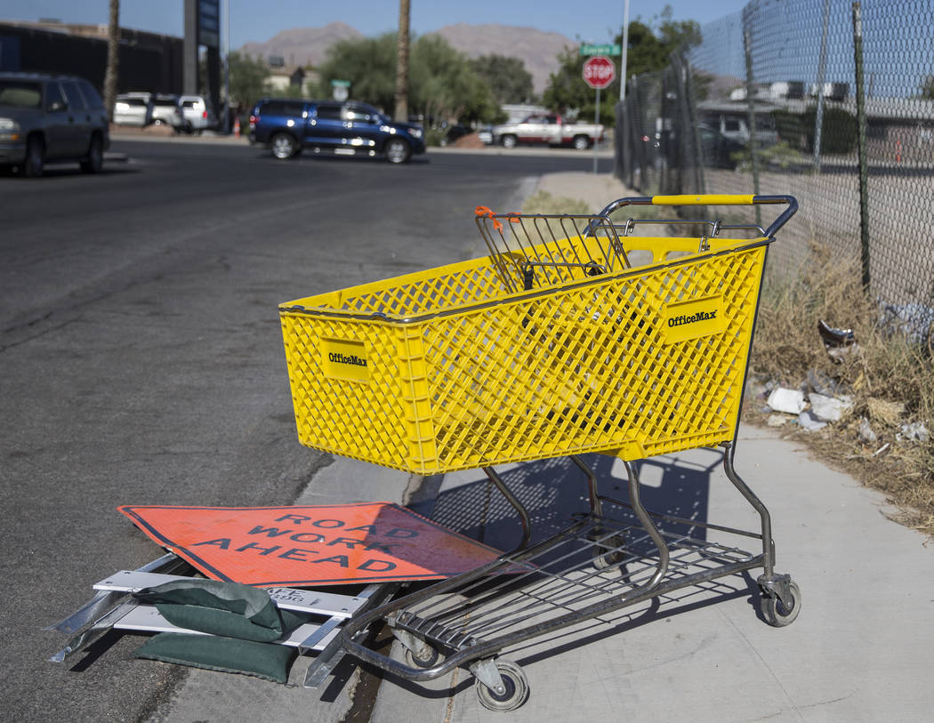 An abandoned shopping cart near the intersection of North Eastern Avenue and East Mesquite Aven ...