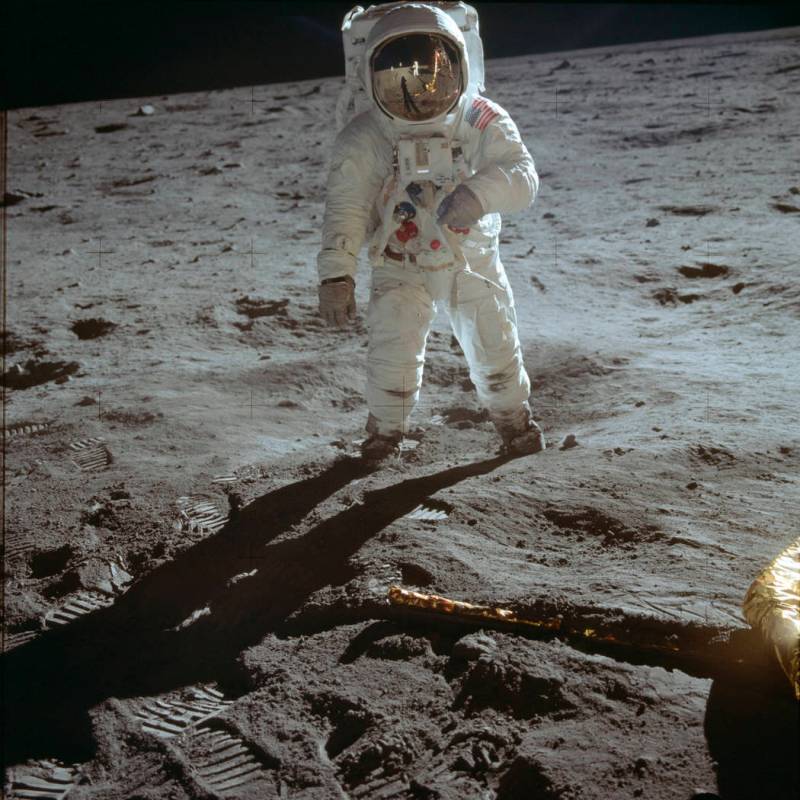 In this July 20, 1969 photo made available by NASA, astronaut Buzz Aldrin, lunar module pilot, ...