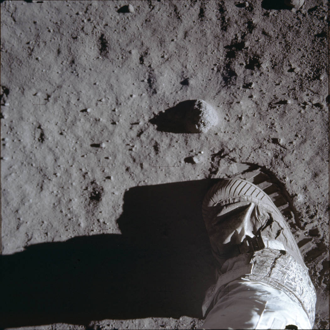 This July 20, 1969 photo made available by NASA shows Buzz Aldrins boot and bootprint during a ...