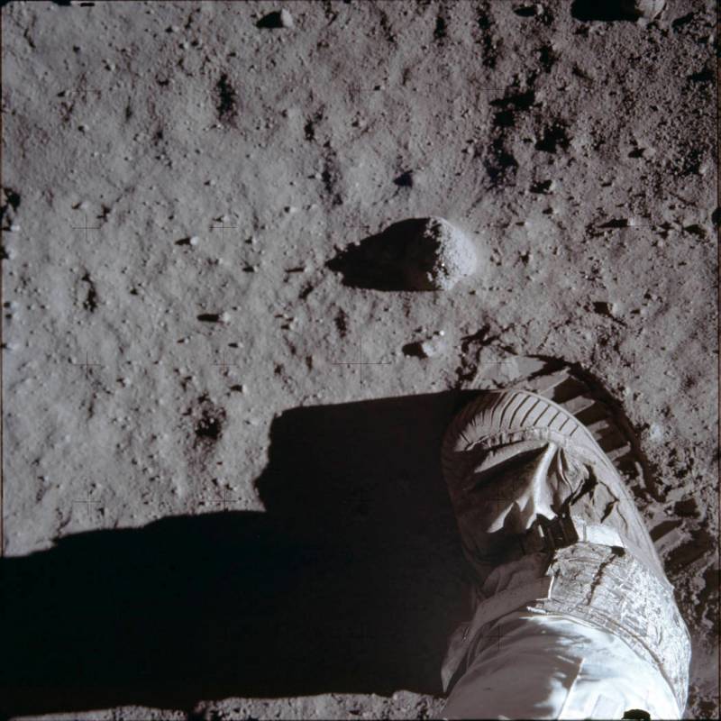 This July 20, 1969 photo made available by NASA shows Buzz Aldrins boot and bootprint during a ...