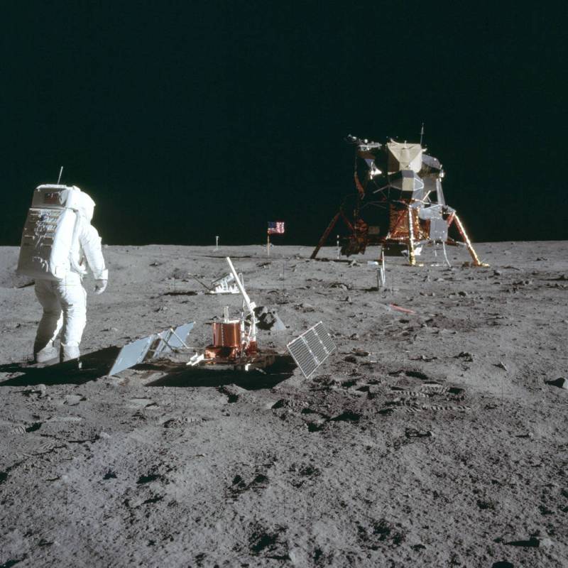 In this July 20, 1969 photo made available by NASA, astronaut Buzz Aldrin Jr. stands next to th ...