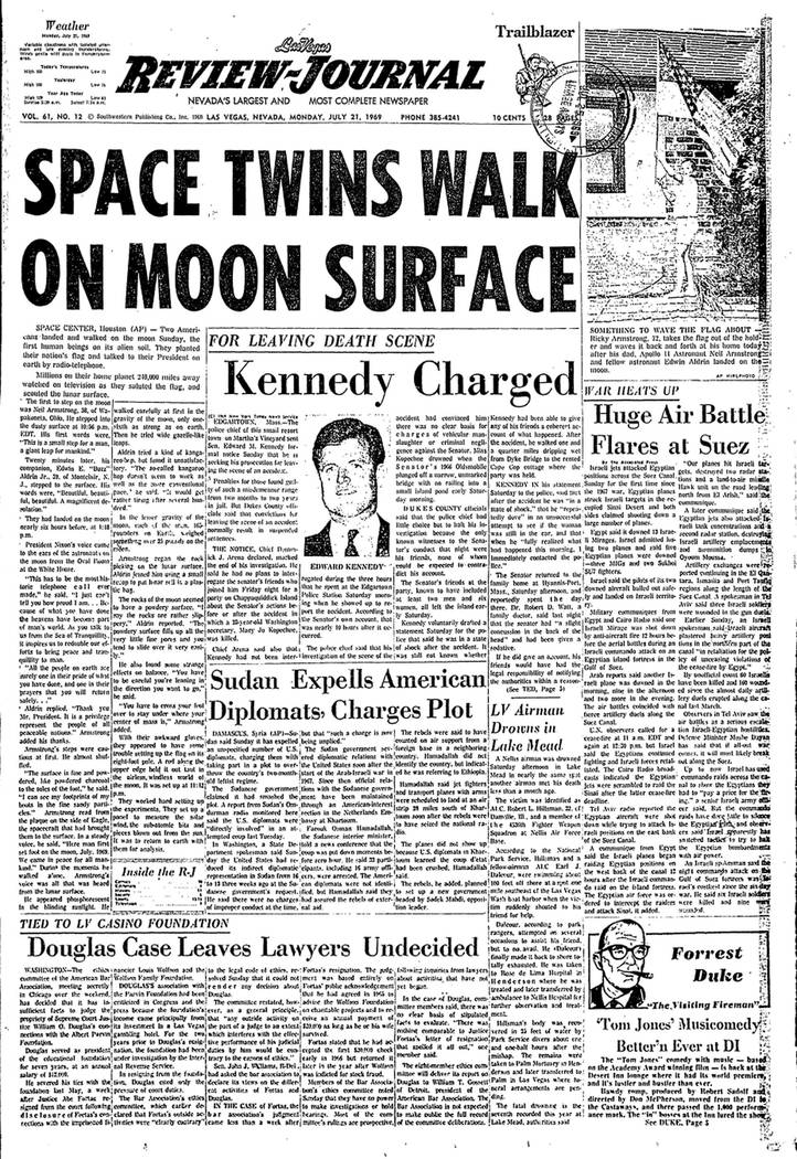 The Las Vegas Review-Journal front page published on Monday, July 21, 1969.