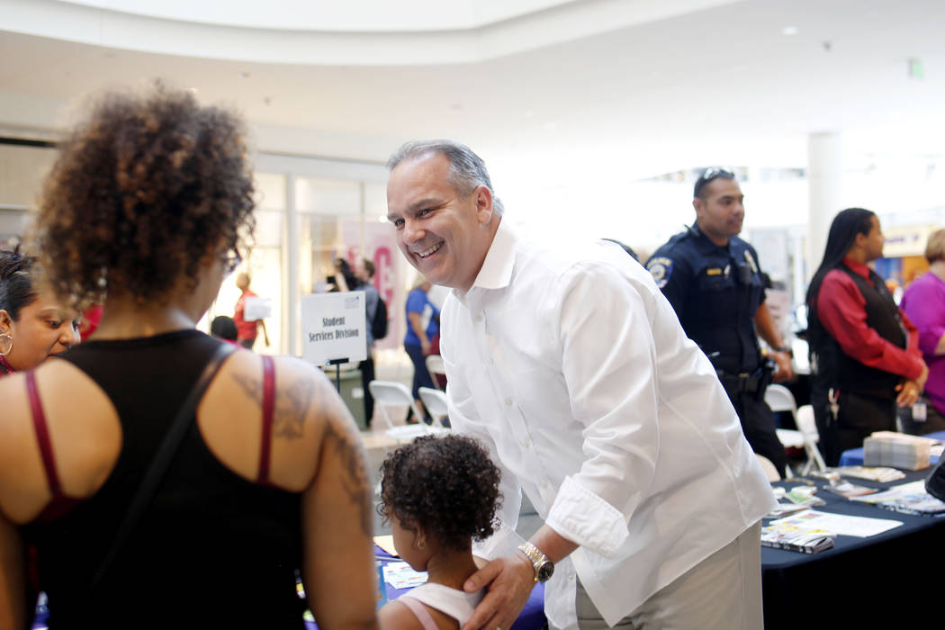 Clark County School District Superintendent Jesus Jara speaks with families during the annual C ...