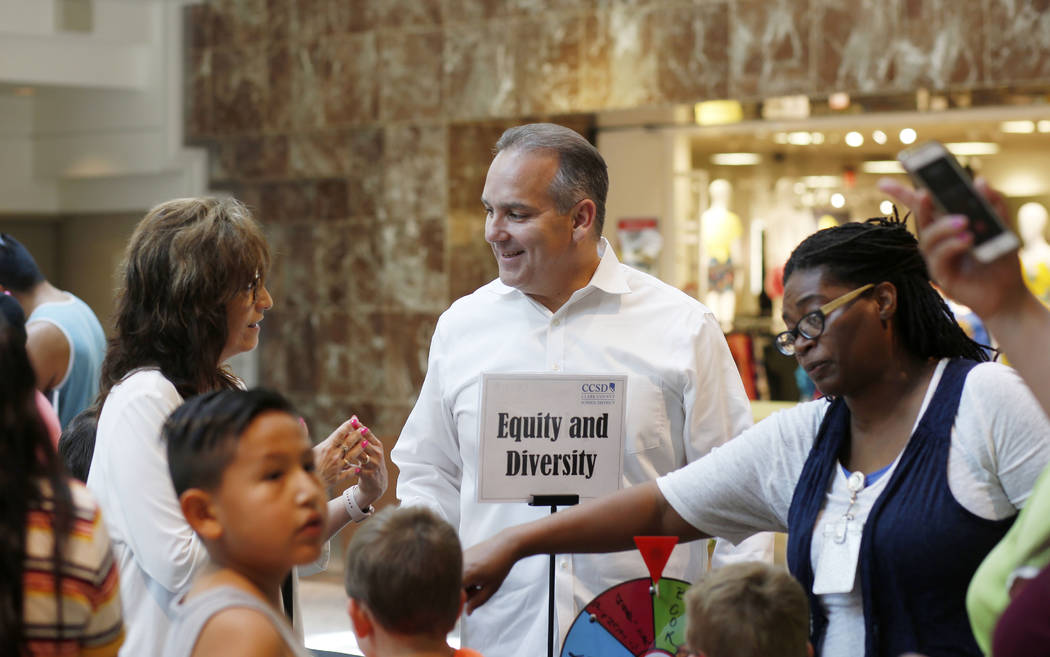 Clark County School District Superintendent Jesus Jara speaks with individuals during the annua ...