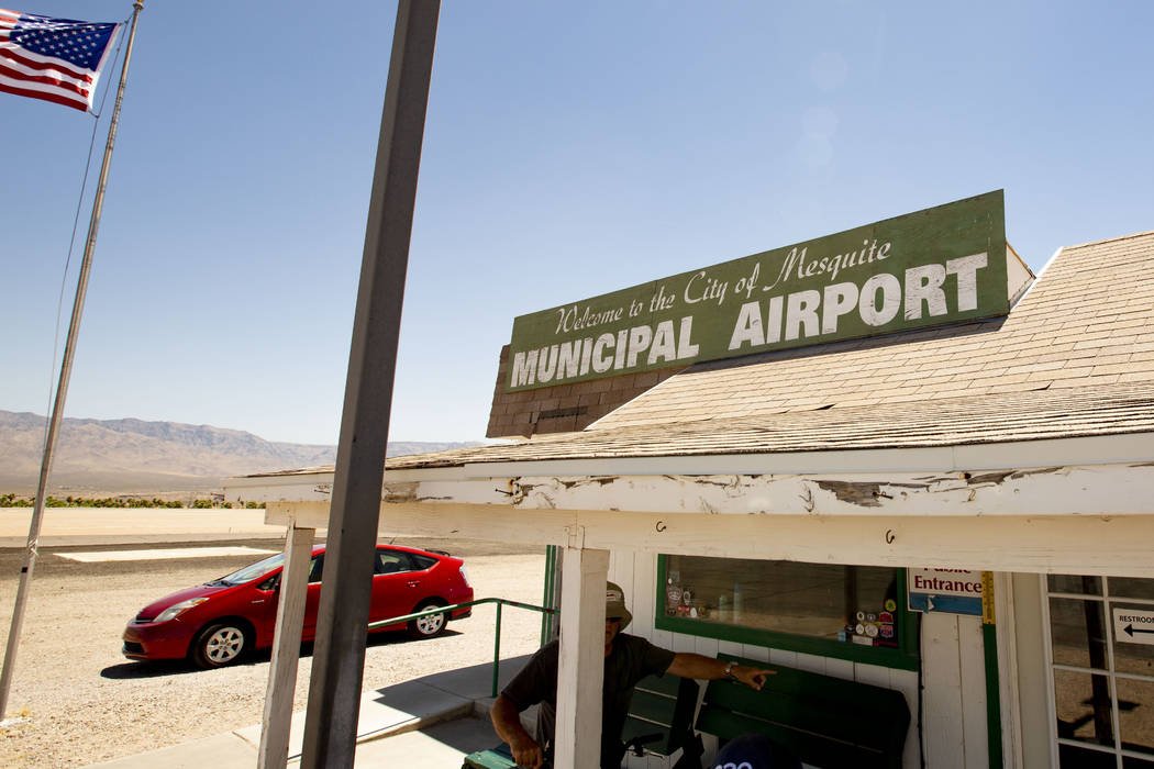 The entrance to the Mesquite Municipal Airport is seen on Thursday, July 18, 2019. The pilot of ...