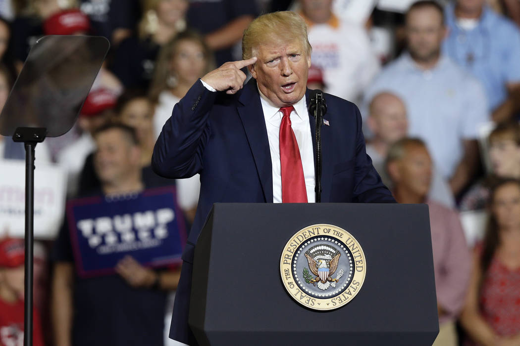 President Donald Trump speaks at a campaign rally in Greenville, N.C., Wednesday, July 17, 2019 ...