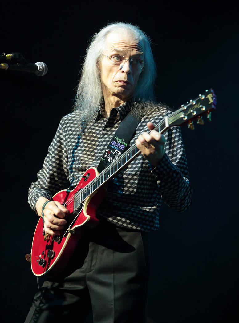 Guitarist Steve Howe of the band Yes performs in concert at Pier Six Pavilion on Wednesday, Aug ...