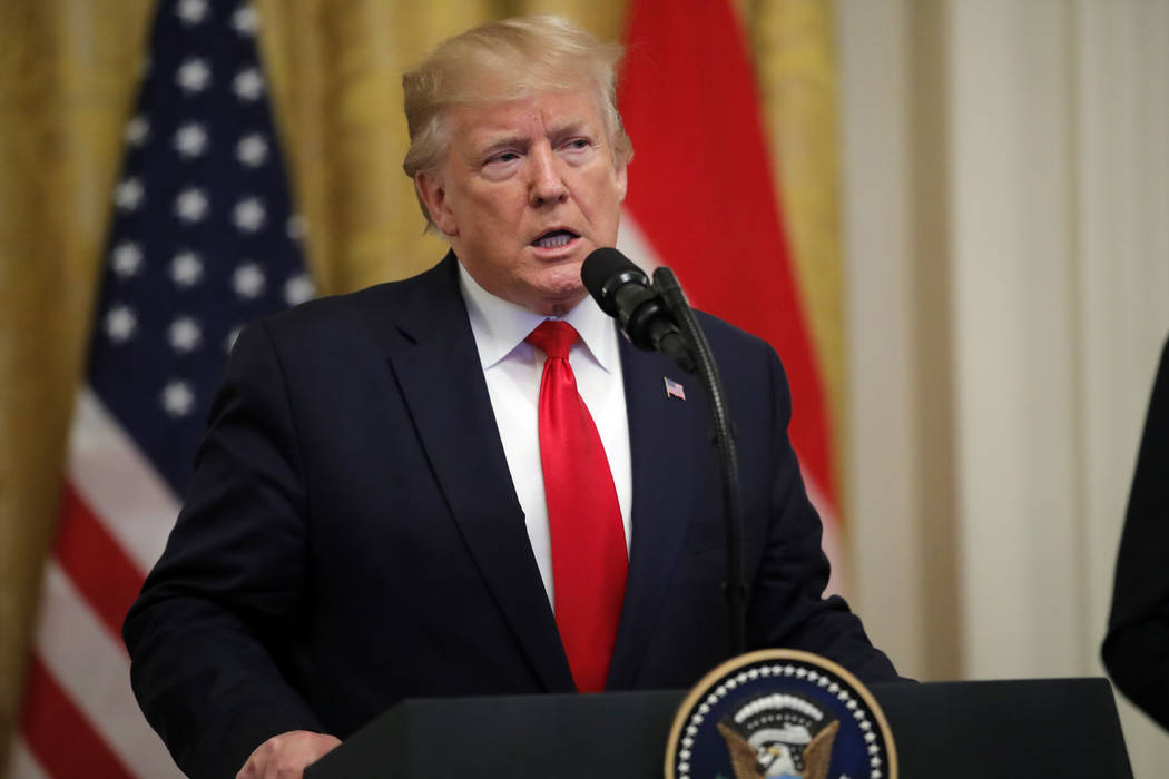 President Donald Trump speaks during a ceremony where Dutch Prime Minister Mark Rutte will pres ...