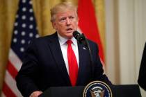 President Donald Trump speaks during a ceremony where Dutch Prime Minister Mark Rutte will pres ...