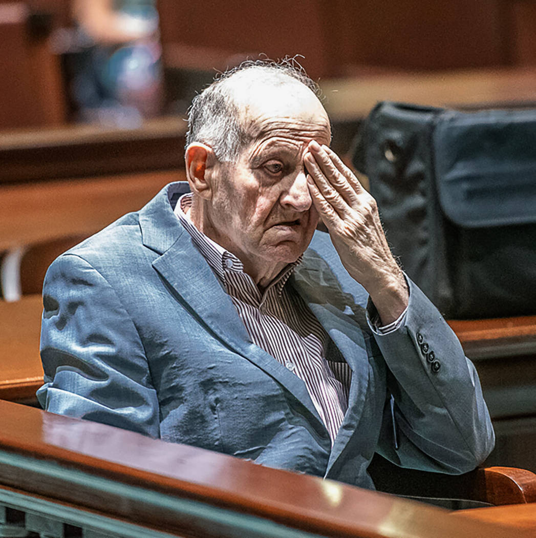 In a Monday, July 15, 2019 photo, Albert Flick, sits in court at his murder trial in Auburn, Ma ...