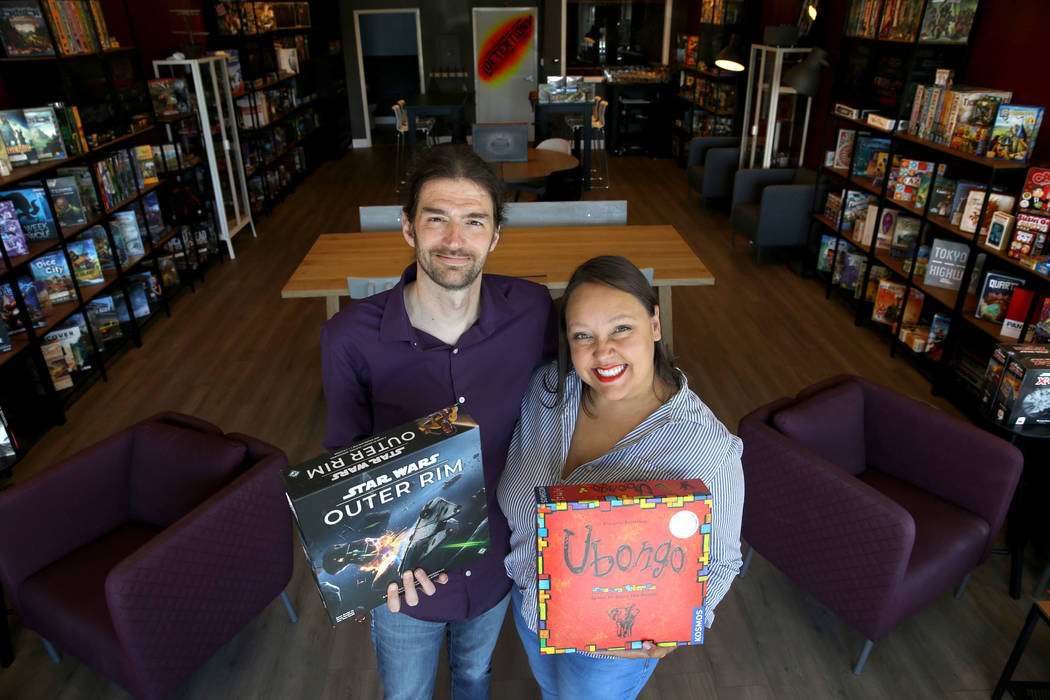 Emily Labejof, and Matt Smiciklas, co-owners of Boarding School Games, at their Las Vegas busin ...