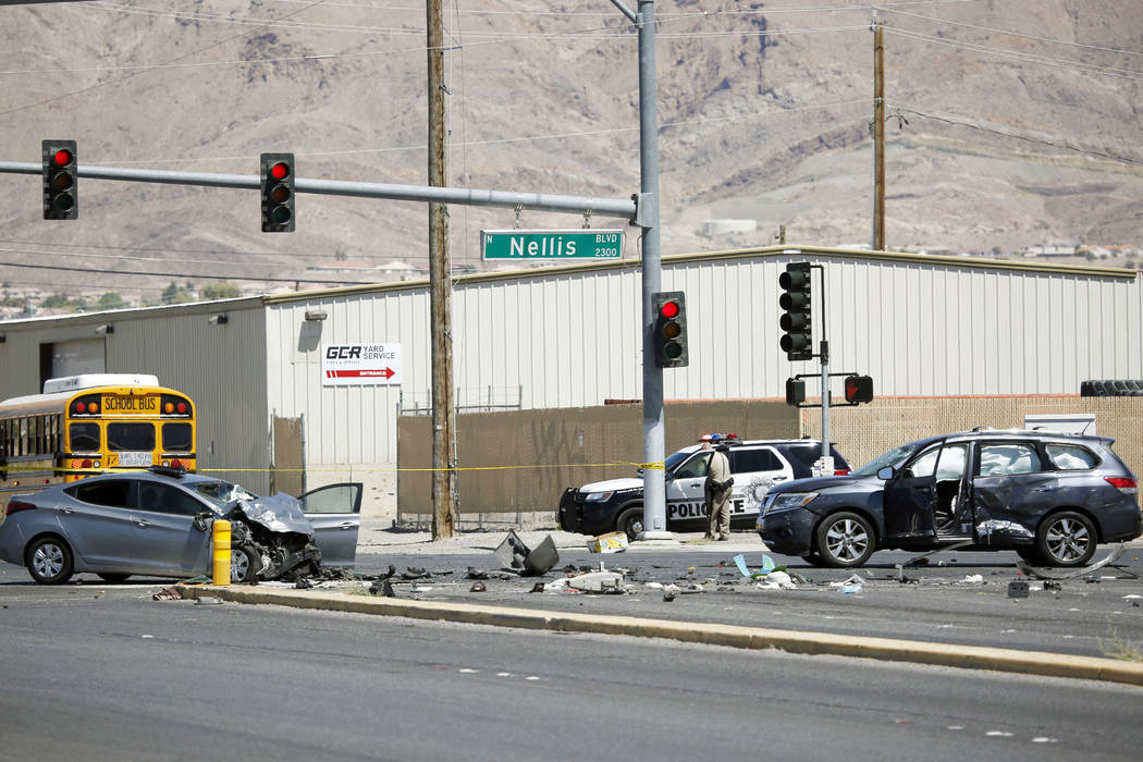 At least one person was killed in a multi-vehicle crash at the intersection of Nellis Boulevard ...