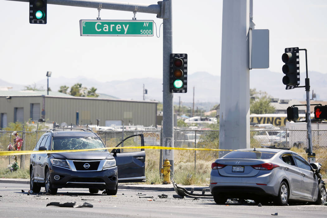 At least one person was killed in a multi-vehicle crash at the intersection of Nellis Boulevard ...