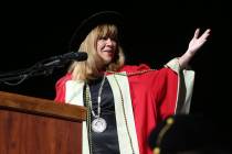 UNLV president Marta Meana speaks during the UNLV commencement ceremony at the Thomas & Mac ...