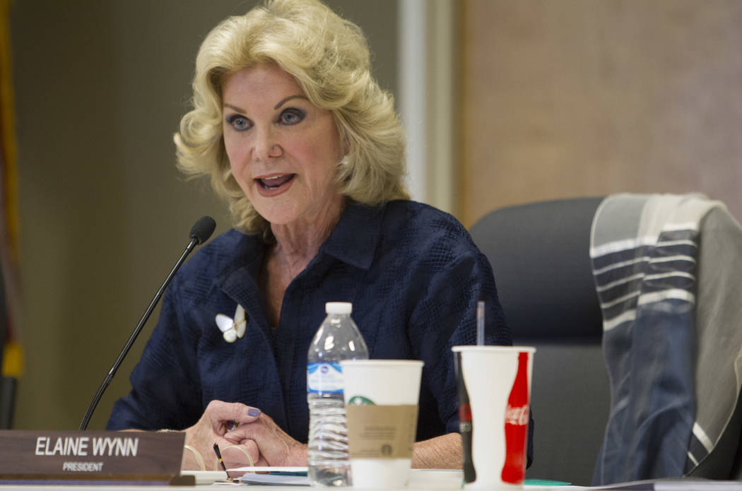 Elaine Wynn speaks during a public hearing at the Nevada Department of Education in Las Vegas o ...
