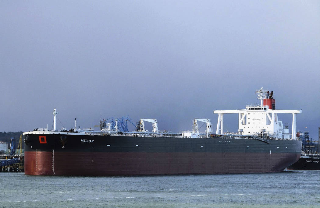 In this May 2, 2013 photo the Liberian-flagged oil tanker Mesdar is seen at an unknown location ...