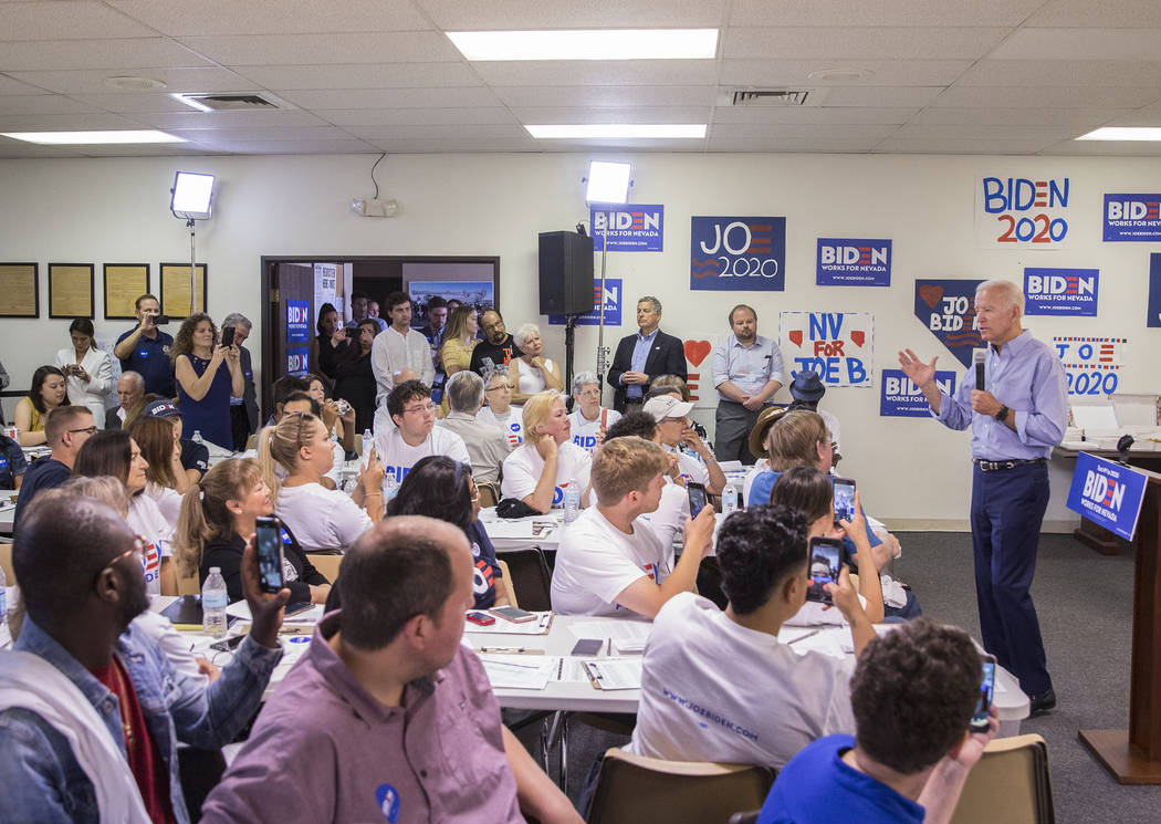 Democratic presidential candidate former Vice President Joe Biden, right, speaks during the Day ...