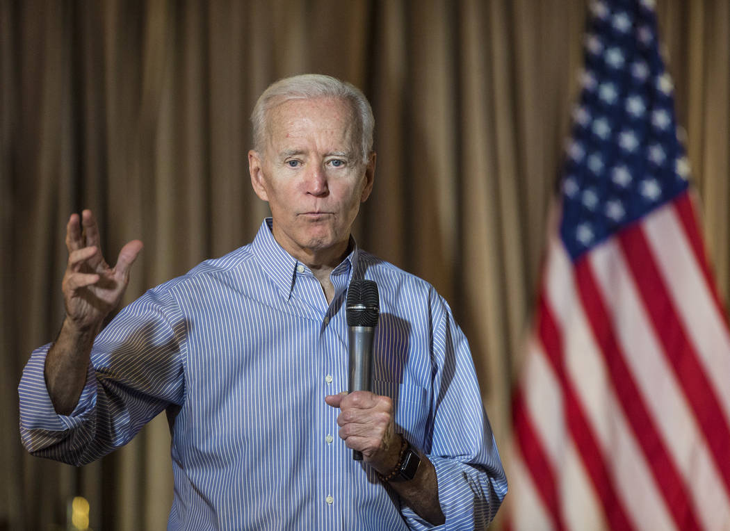 Democratic presidential candidate former Vice President Joe Biden speaks during Local Brews and ...