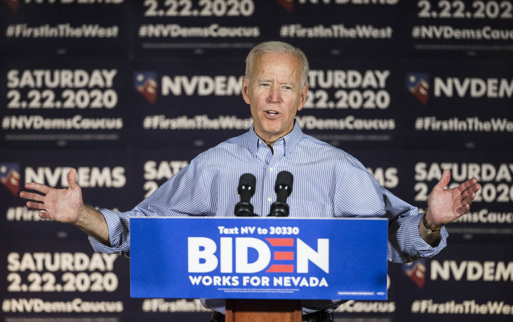 Democratic presidential candidate former Vice President Joe Biden speaks during Local Brews and ...