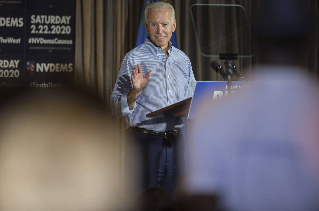 Democratic presidential candidate former Vice President Joe Biden speaks during Local Brews and ...