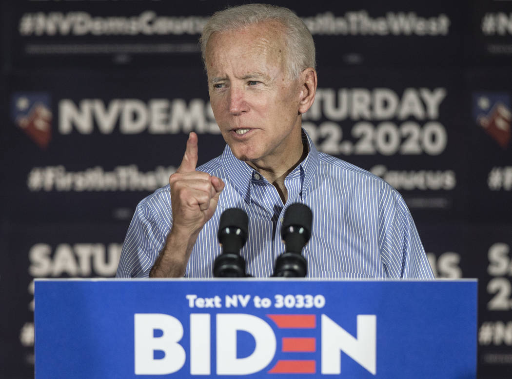 Democratic presidential candidate former Vice President Joe Biden speaks during Local Brews and ...